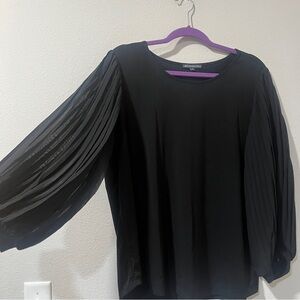 Adrianna Papell Sheer Long Sleeve Black Blouse